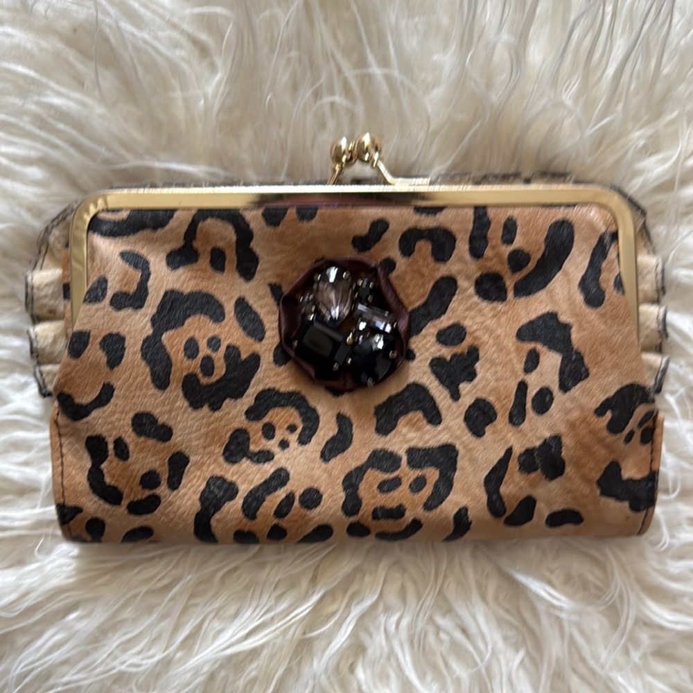Leopard Print Clutch with Black Accents